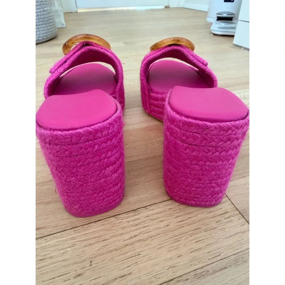 Cult Gaia Cleia Platform Sandal Dragon Fruit Pink Braided Jute Buckle 39 US 9
